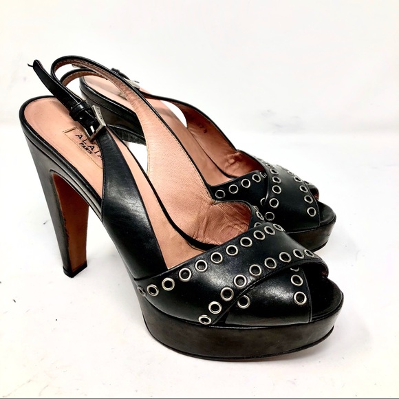 ✨Alaïa✨ Black Rivet Cross Platform Heels 37 - Picture 4 of 8